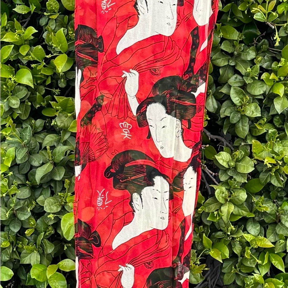 Vintage Red Nylon Geisha Scarf